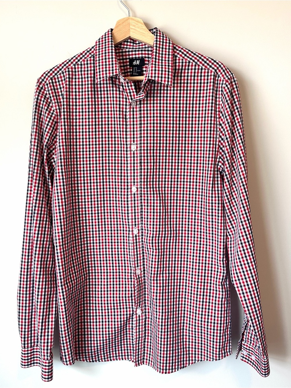H&M Red, Black & White Checked Button-Down Shirt